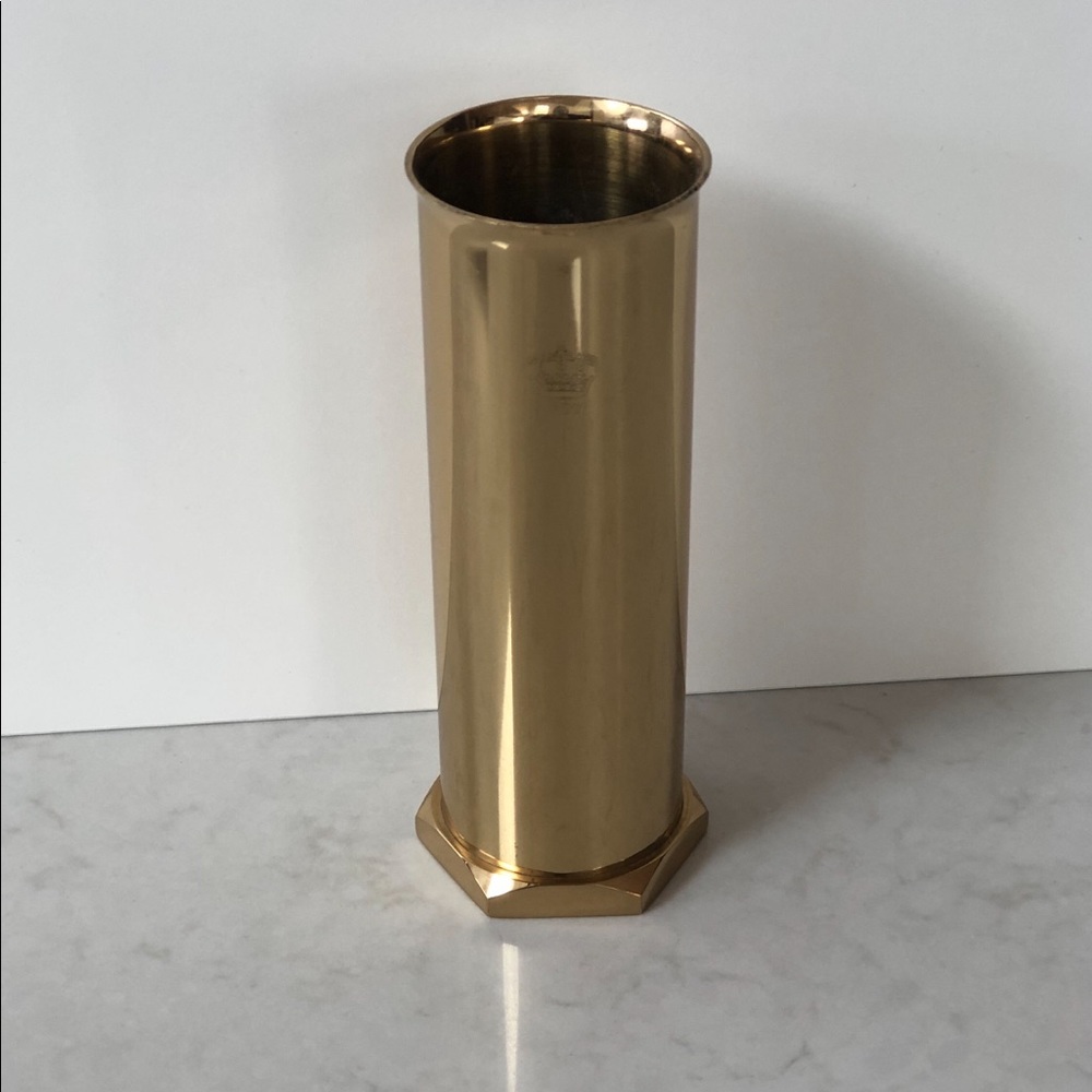 RARE Vintage Skultuna Brass Hex Vase